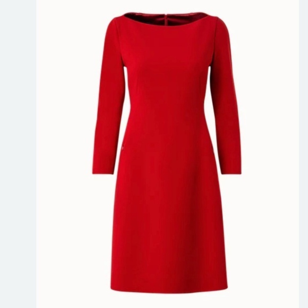 Akris Red Dress Boat Neck Long Sleeve Career Office Wear Size 8 #wool